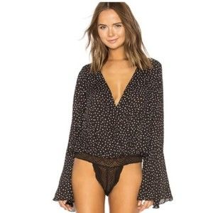 Free People Intimately Makin Waves Bodysuit, Dark Brown/White, Size M